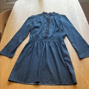 Barneys New York Blue Ruffled Long Sleeve Dress